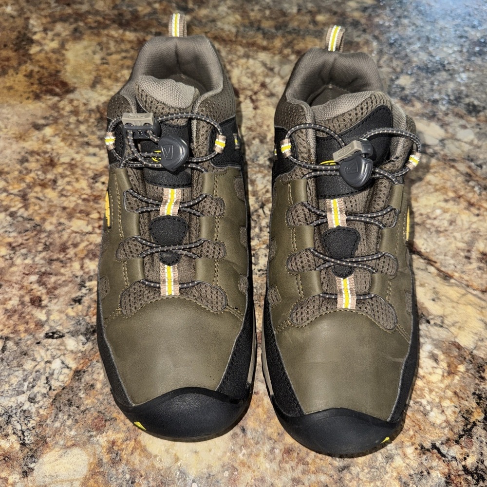 KEEN Hiking Shoes Mens 6 Youth 6 Trail Outdoor Elastic Lace Green‎ Brown Comfort